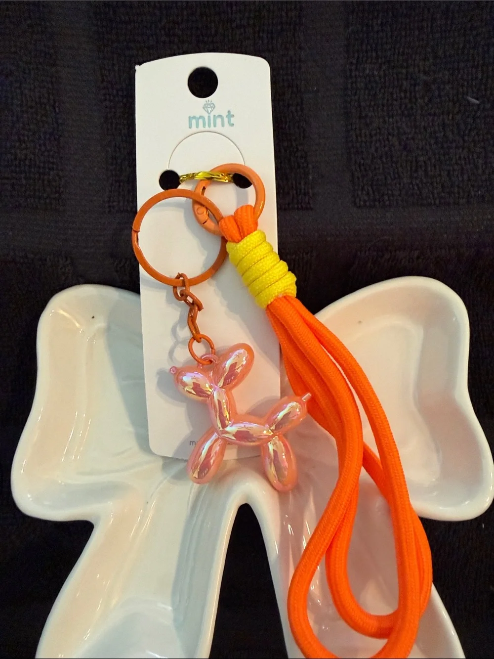Mint Orange and Pink Iridescent Balloon Dog Tassel Keychain